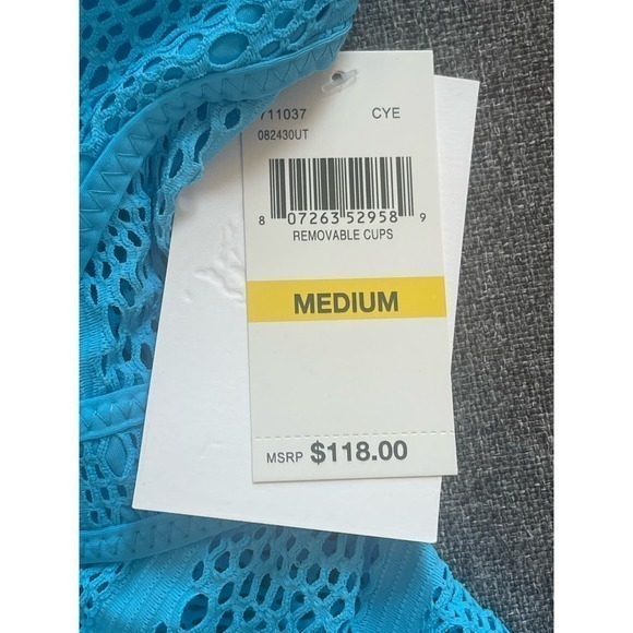 BECCA Women's‎ Color Play Crochet One Piece Swimsuit Plunge Neck Blue Size Med - Picture 6 of 8